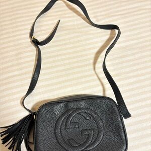 Faux Designer Black Leather Crossbody Bag